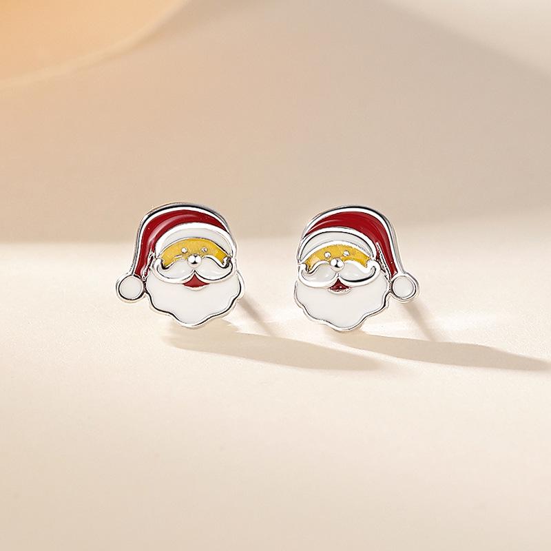 Exquisite S925 Silver Christmas Earrings: Cute Reindeer, Christmas Tree, and Santa Claus Designs