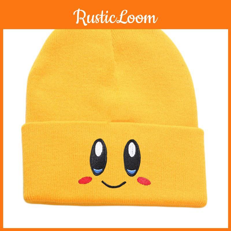 Hat Simple Knit With Big Eyed Smiling Face Embroidery Design For Outdoor Daily