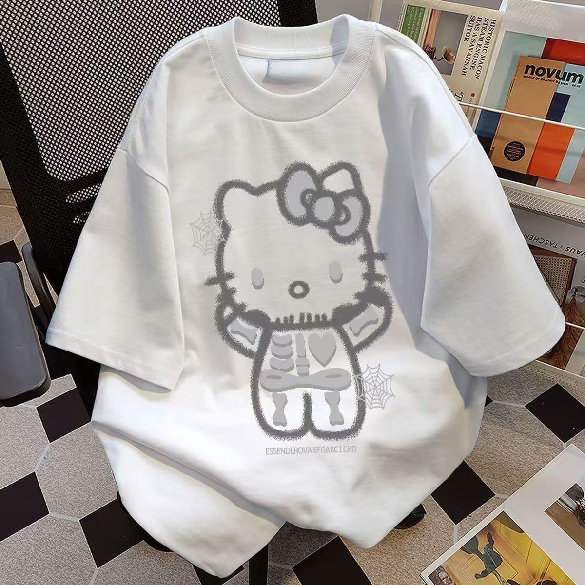 

Футболка Hello Kitty с коротким рукавом из мягкого хлопка, повседневная, с круглым вырезом, милый мультяшный принт, легкий летний топ для женщин, для повседневной носки S