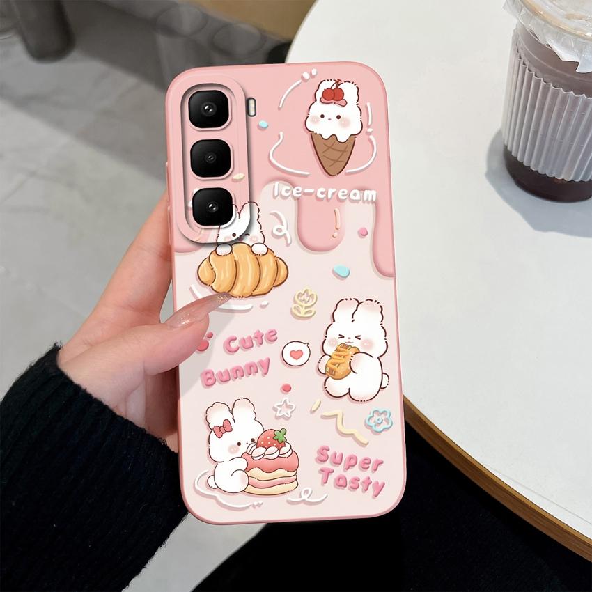 For Infinix Hot 60 50 Pro Plus 40Pro 30 Play 70 60i 50i 40i 30i Phone Case Sweet Bunny Cake New Upgrade Soft Smooth Silicone Lightweight Durable Shell