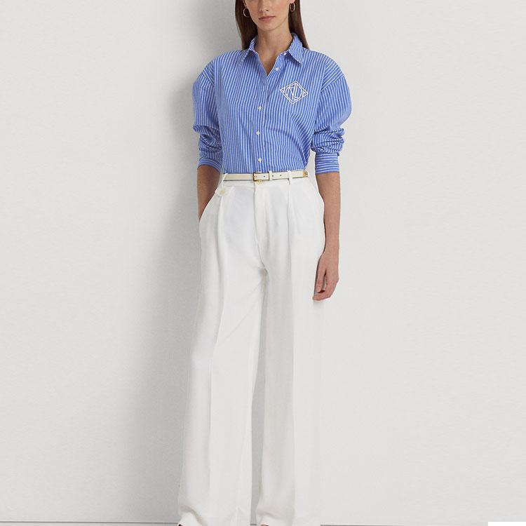 Polo Ralph Lauren Striped Print Single-Breasted Long Sleeve Shirt Women Shirts Blue WMLRSHTS6820248-400