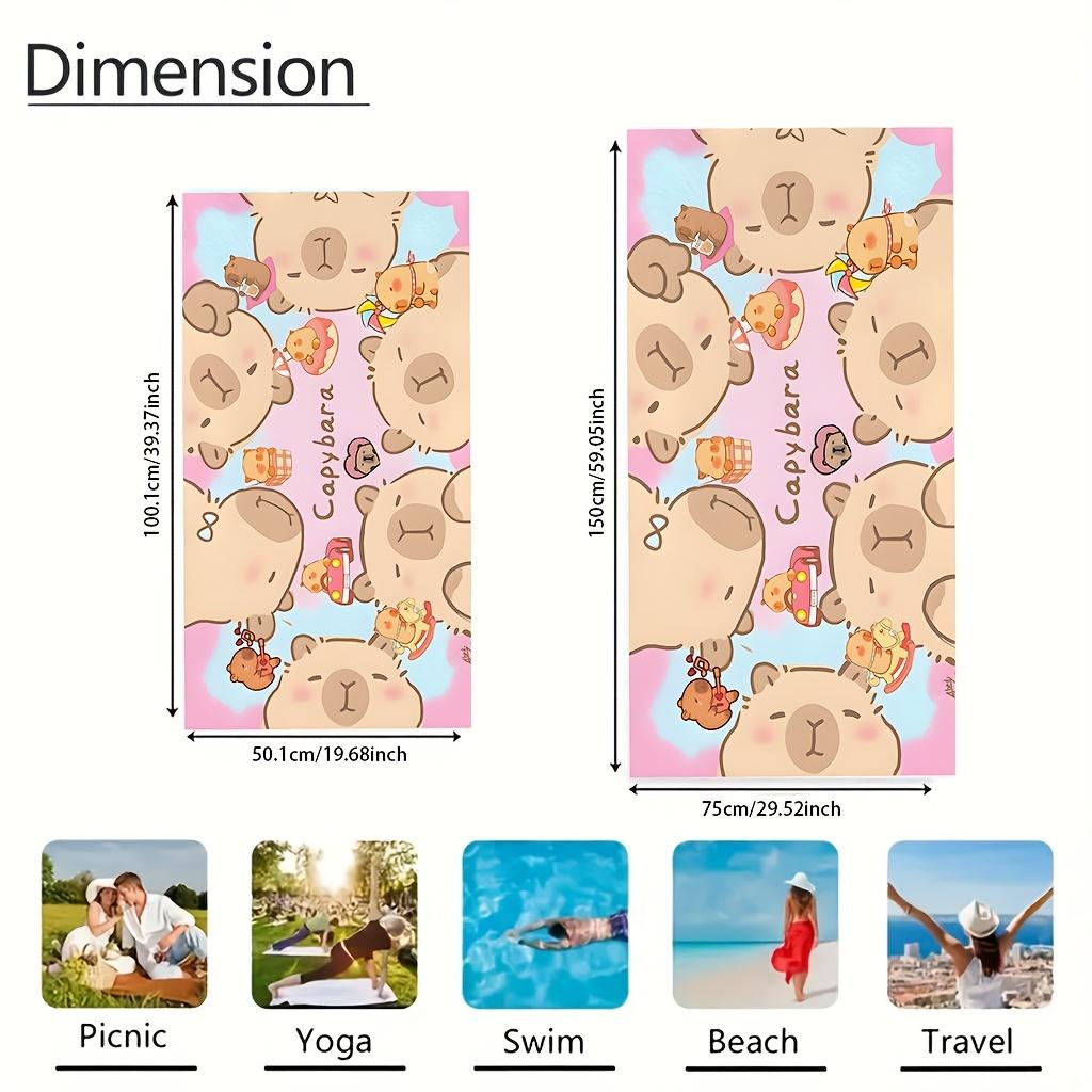 1 pièce Serviette de Plage Ultra Douce en Microfibre | Motif Dessin Animé Capybara Mignon, Polyester, Parfaite pour la Plage, la Piscine, la Salle de Sport, le Yoga, Idéal