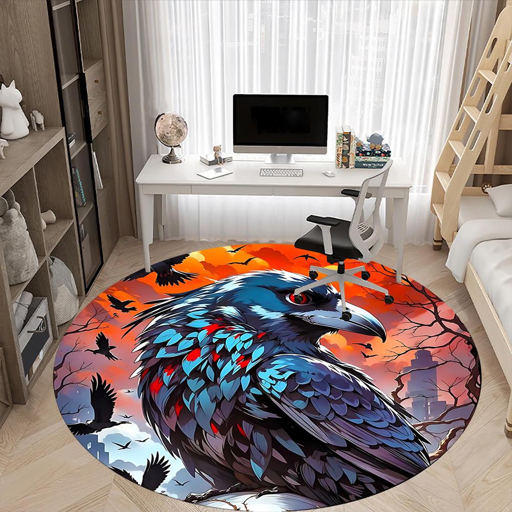 1pc Raven Sky Office Round Area Rug, Under Office Chairs Bedroom Living Room Home Decor, Room Deco, Available in Various Sizes
