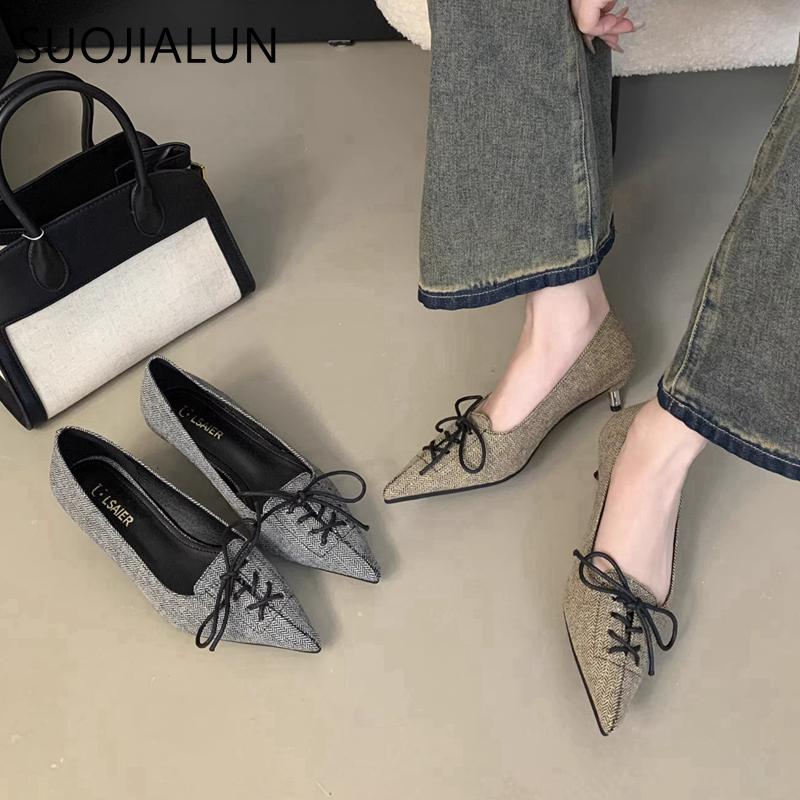 Fashion SUOJIALUN 2025 New Brand Women Pumps Shoes Fashion Pointed Toe Slip On Ladies Elegant Single Shoes Thin Low Heel Pumps Shoes