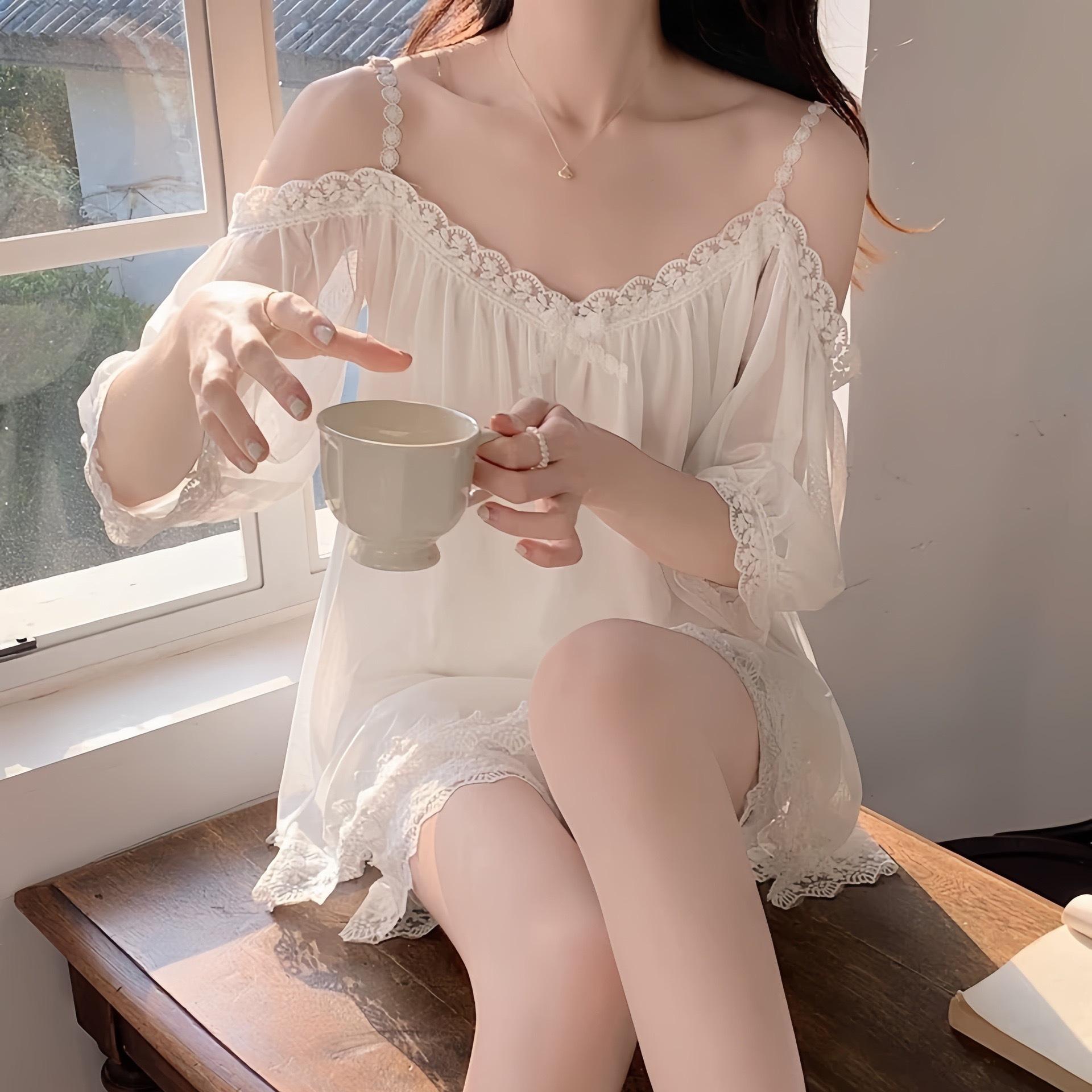 

Large size summer new female modal lace sexy sweet short sleeve Internet celebrity live loungewear suit M