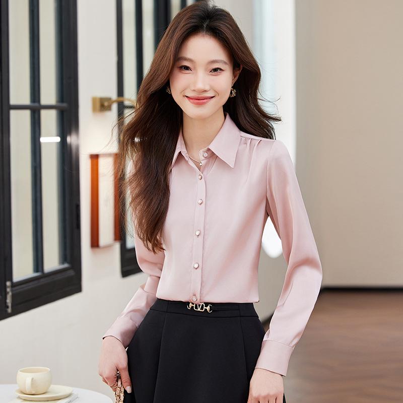 

Women s French V-Neck White Blouse - Spring/Autumn 2025 Professional Straight-Shoulder Top for Interviews. M