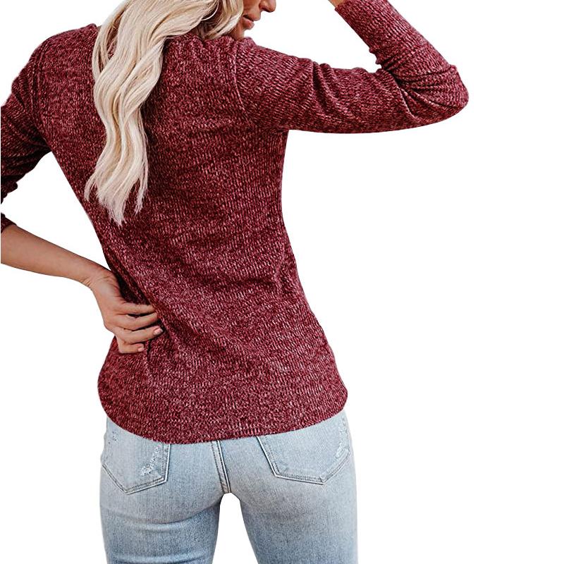 Outono Inverno Feminino Botão Peito Casual Manga Longa T-shirt