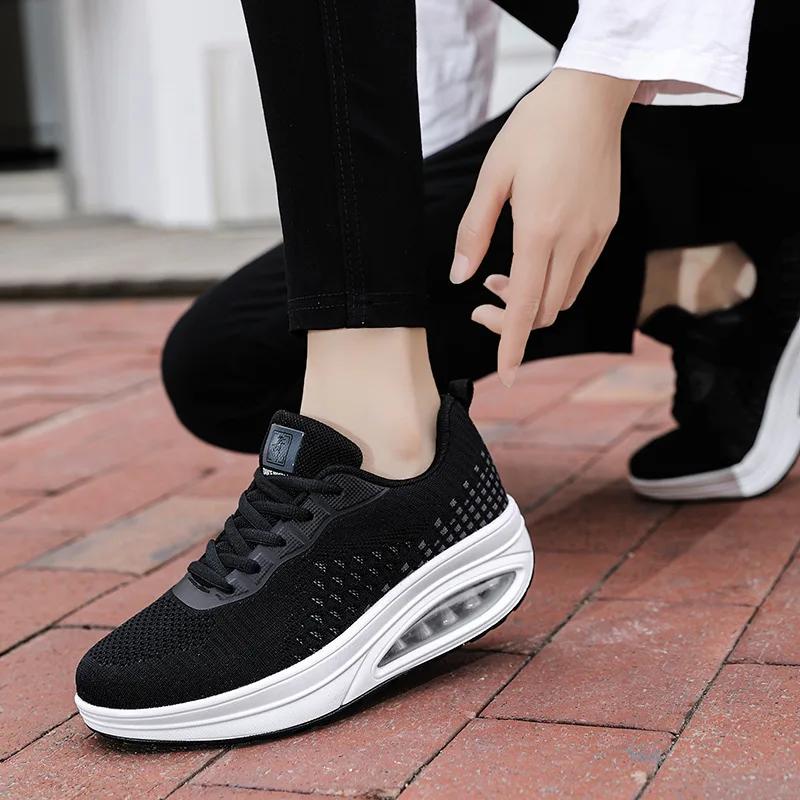 Fashion Spring Autumn Women Platform Sneakers Fashion Lace Up Vulcanized Shoes Breathable Air Mesh Swing Wedges Shoe Zapatillas Mujer