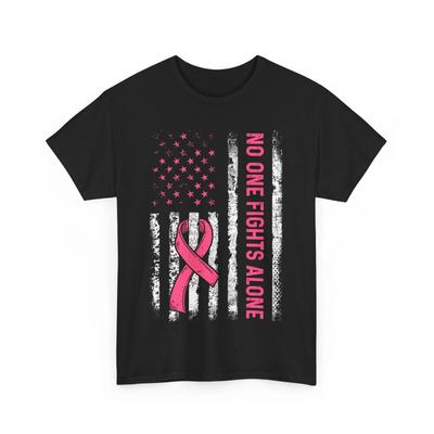No One Fights Breast Cancer Alone American Flag Pink Ribbon T Shirt