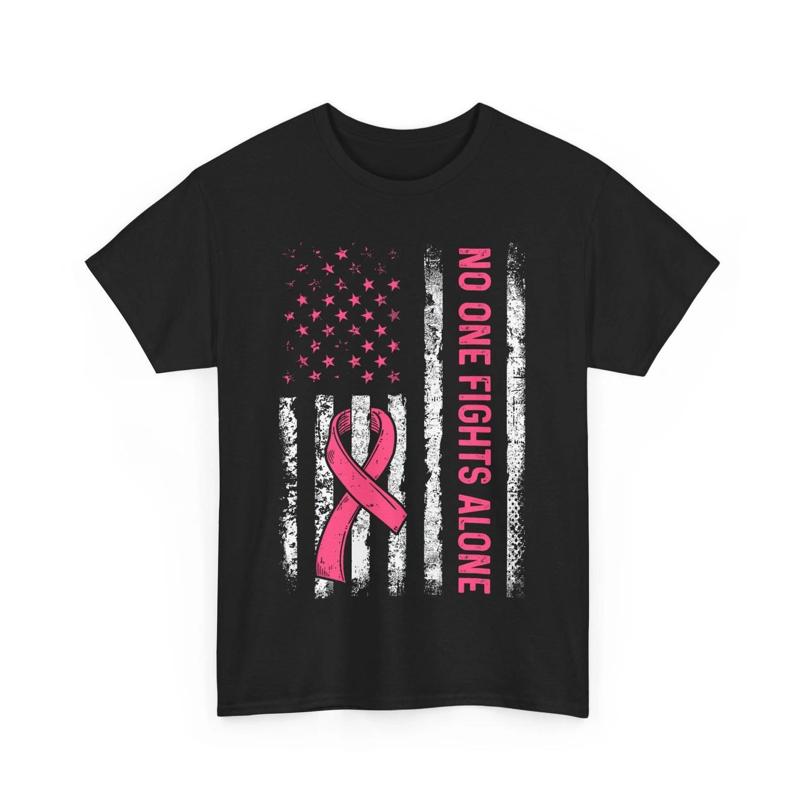 No One Fights Breast Cancer Alone American Flag Pink Ribbon T shirt S