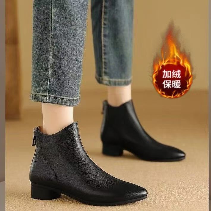 New Coarse Heel Autumn Winter Short Boots Women Fashion Women Shoes Anti Slip Comfortable High Heels Shoes Warm Women Boots
