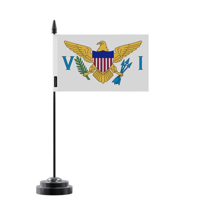 United States Virgin Islands Table Flag – 14 X 21 Cm – Polyester – Black Plastic Base – Pixelforma