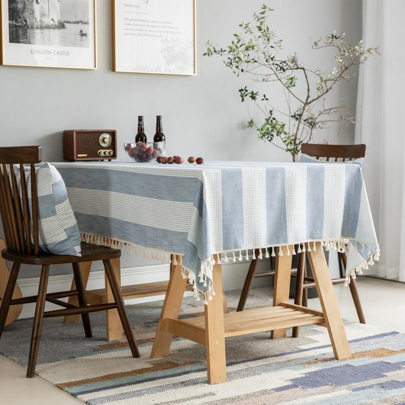 Plain Imitation Cotton And Linen Fringed Tablecloth Geometric Striped Lace Rectangular Coffee Table Cloth