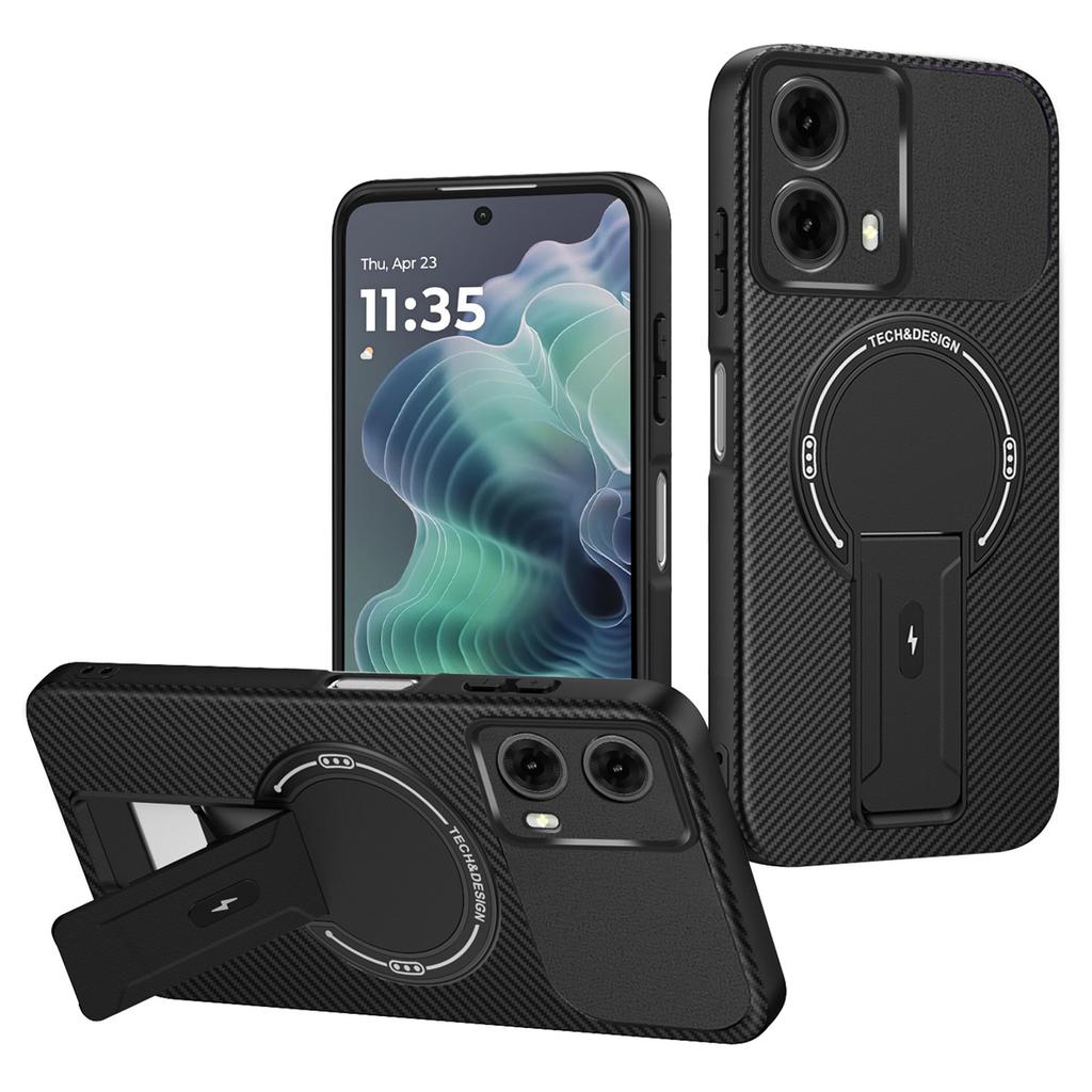 For Motorola Moto G35 5G Case Carbon Fiber Texture PC + TPU Phone Cover with Kickstand