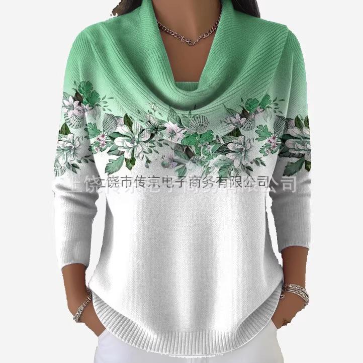 2025 European & American 3D Digital Print Loose Knit Sweater for Autumn & Winter
