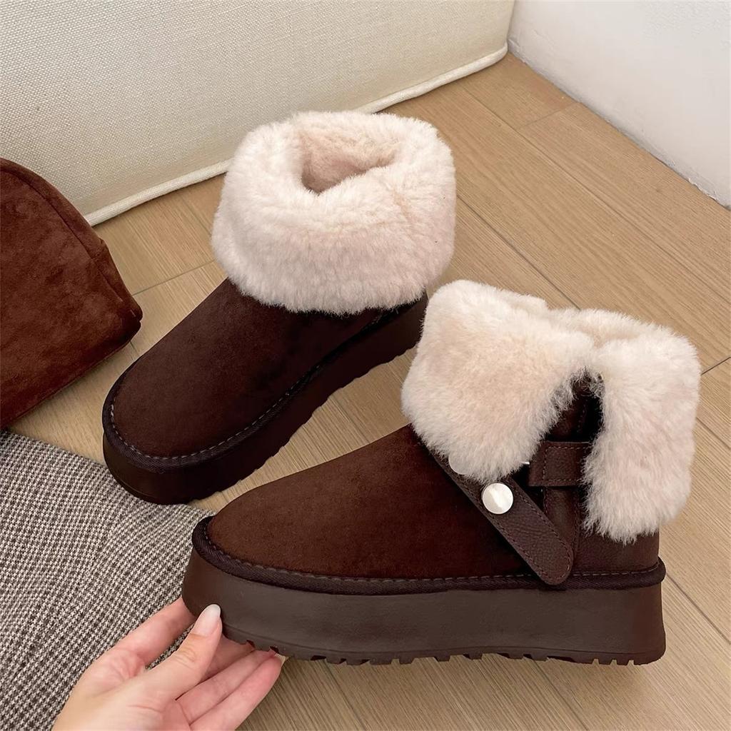 Northeast thick-soled fluffy snow boots women's winter short boots with fleece and cold-proof two wear large cotton shoes