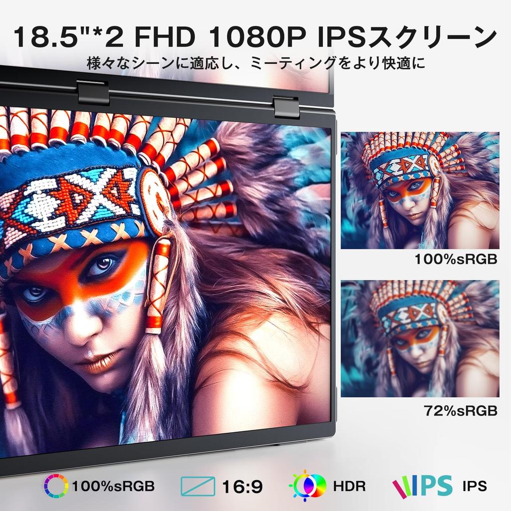 KEEPTIME Dual Mobile FHD Triple IPS LCD Mini VESA Compatible with Monitor, 18.5-inch, Driver-Free, Dual-Screen Display, 100Hz, Foldable, 1080P,