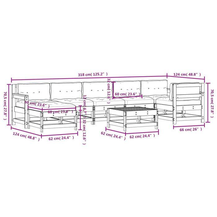 VidaXL Salon de Jardin avec Coussins 8 pcs, Canapés avec Dossier et Accoudoir, Ensemble de Meubles avec Table Basse Patio 3185886