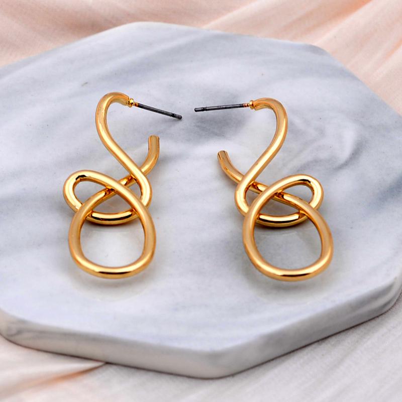 Vintage Twist Metal Knit Knot Statement Earrings for Women Party Golden Silver Irregular Drop Earrings European Jewelry
