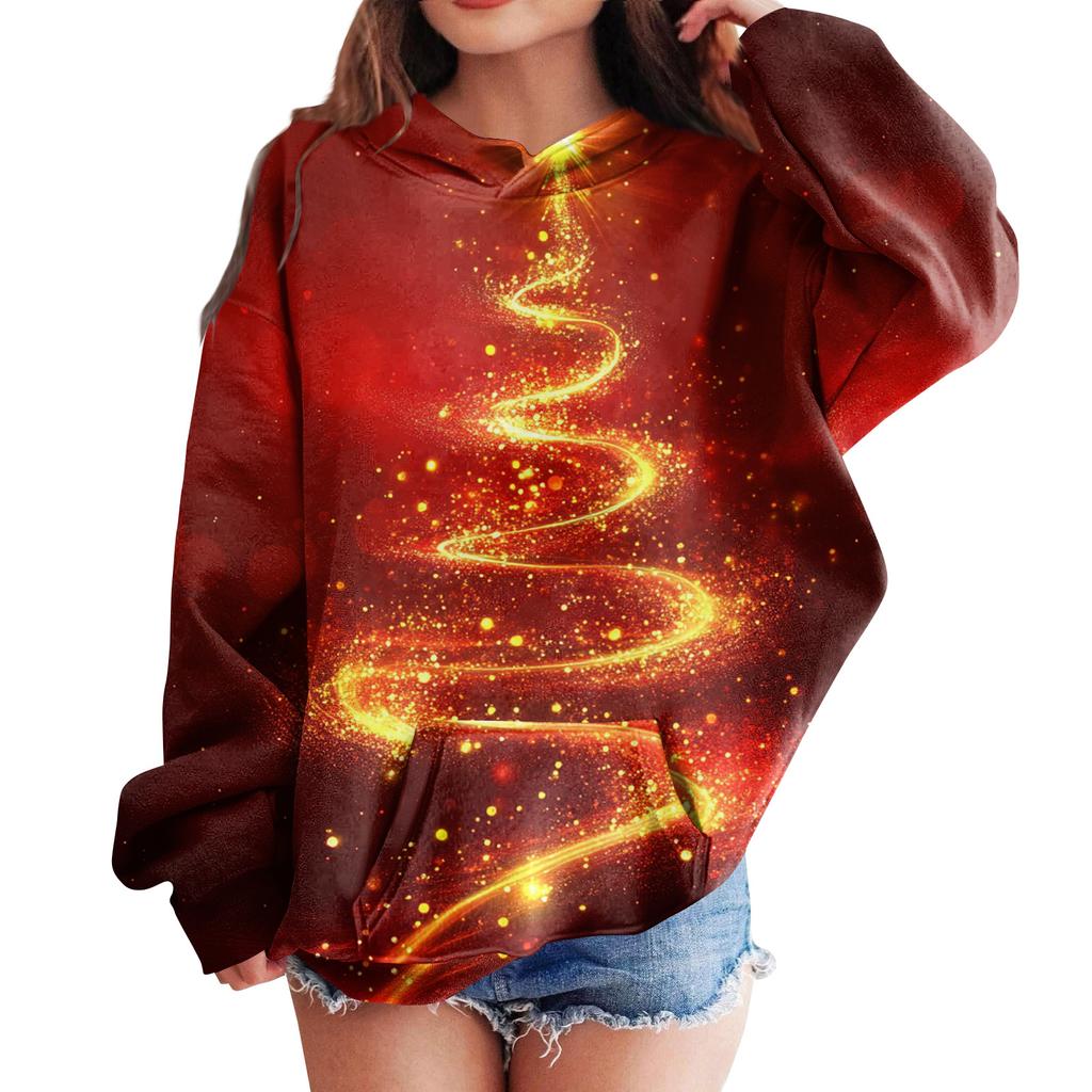 Sweatshirts für Teenager-Mädchen Hoodies Langarm Kordelzug Pullover Niedlicher übergroßer Hoodie Weihnachtstag