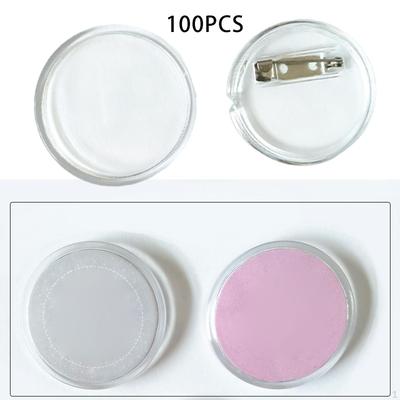 100 Pieces Acrylic Badge Pins, Kids Durable Round Portable Transparent with Pins for Pictures Gifts