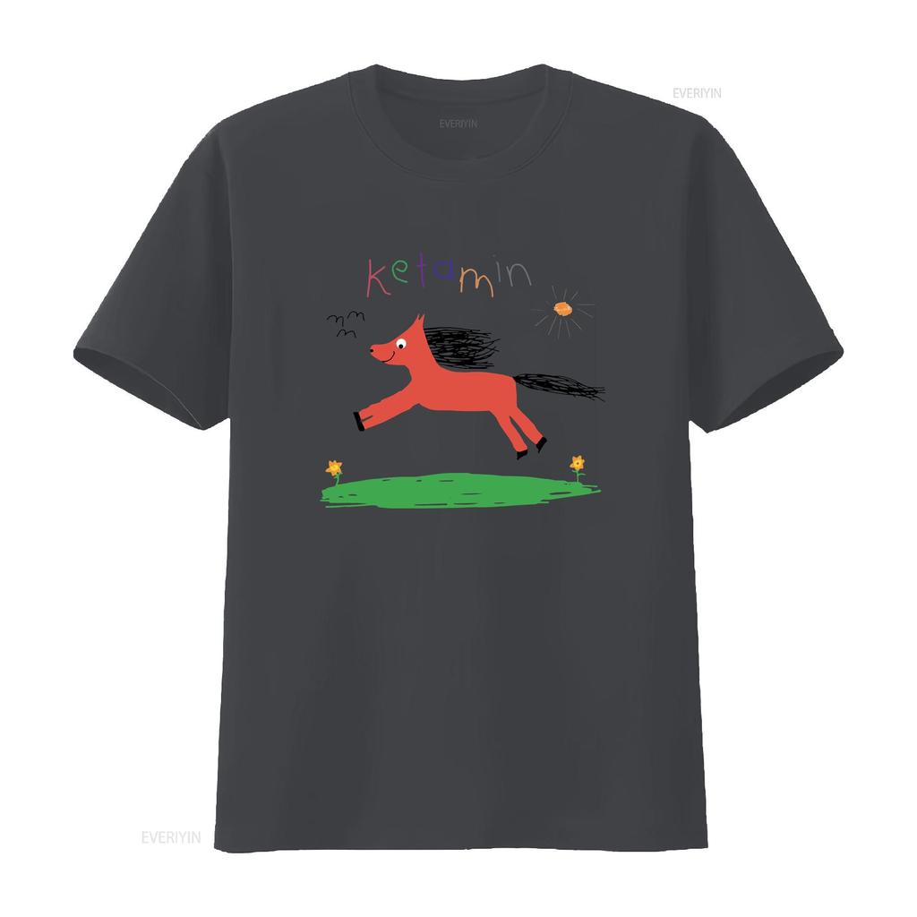 Ketamine horse child drawing tee Meme Heavy Cotton T Shirt vintage Washed Versatile Casual Slightly designer clothes Soft