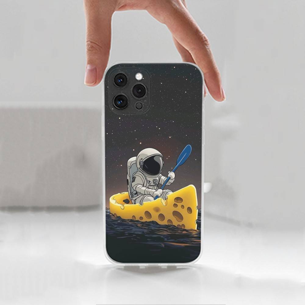 Universe Art Astronaut Phone Case For iPhone 14,13,12,11,17,16,15,Pro,Max,Plus,X,XS,XR,SE,Mini Transparent Soft Cover
