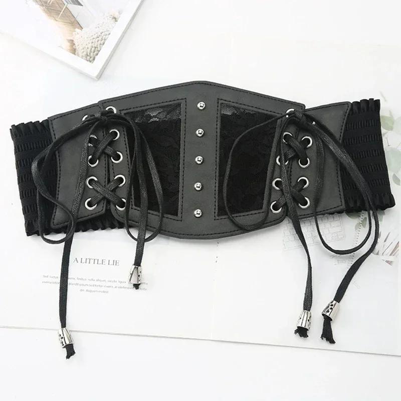 Ladies's Retro Pin Buckle Elastic Lace Corset Belts Cummerbunds Goth Punk Dress Corset Belt For Women On Shirt Dress Girdle Cors