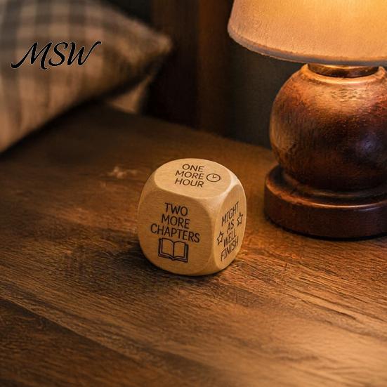 Natural Wood Reading Gift Wooden Decision Dice, 6-Sided Engraved Quotes Prompt, Library Habit Organizer Charm, Fun Companion Book Lover Dice