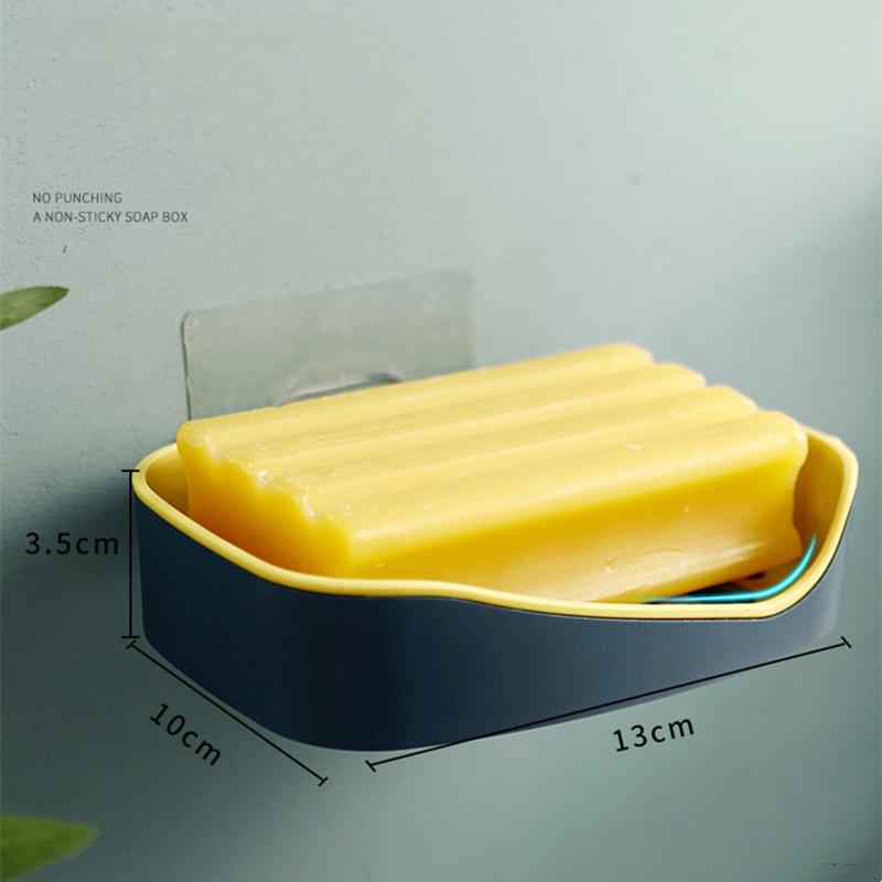 Wall Mounted Soap Dish With Drain Water Home Self-Adhesive No Punching Bathroom Shelf Supplies Storage Box Solid Soap Box Holder