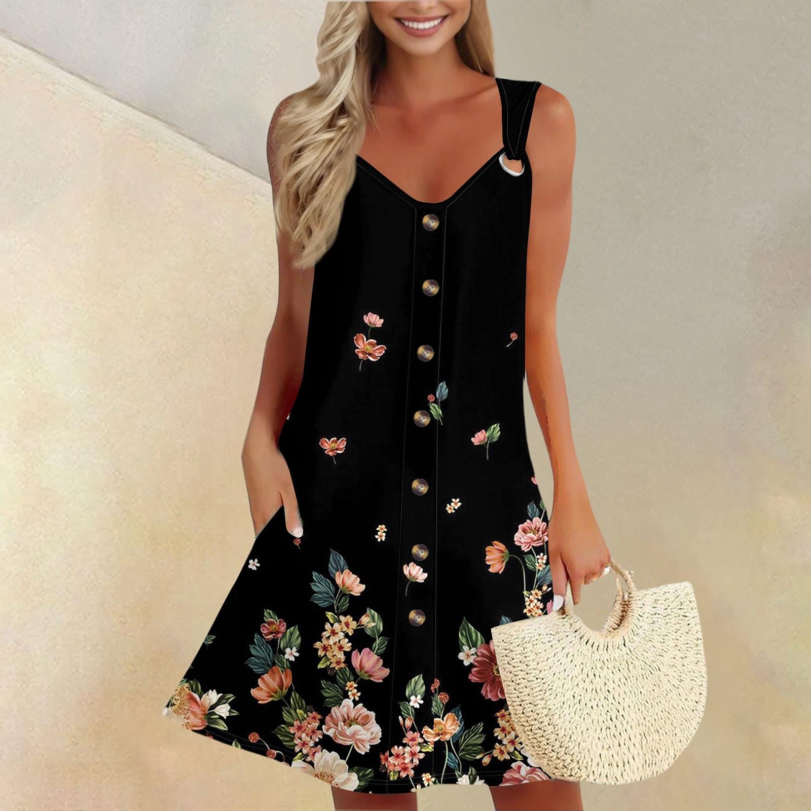 

Женское летнее платье с карманом без рукавов сарафан с цветочным принтом M чёрный