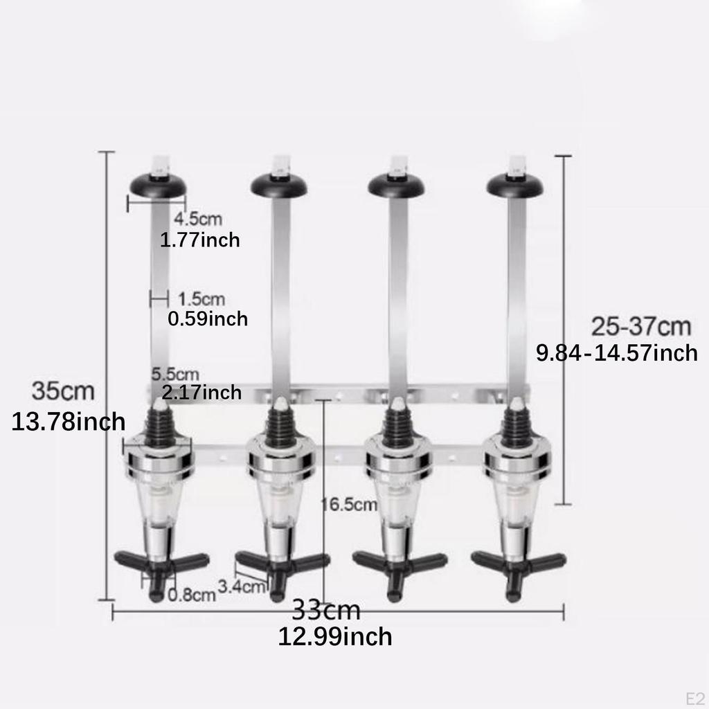 4 Bottle Optic Wall Mount Stand Dispenser Mounted Alcohol Revolving Nozzle Drinkware