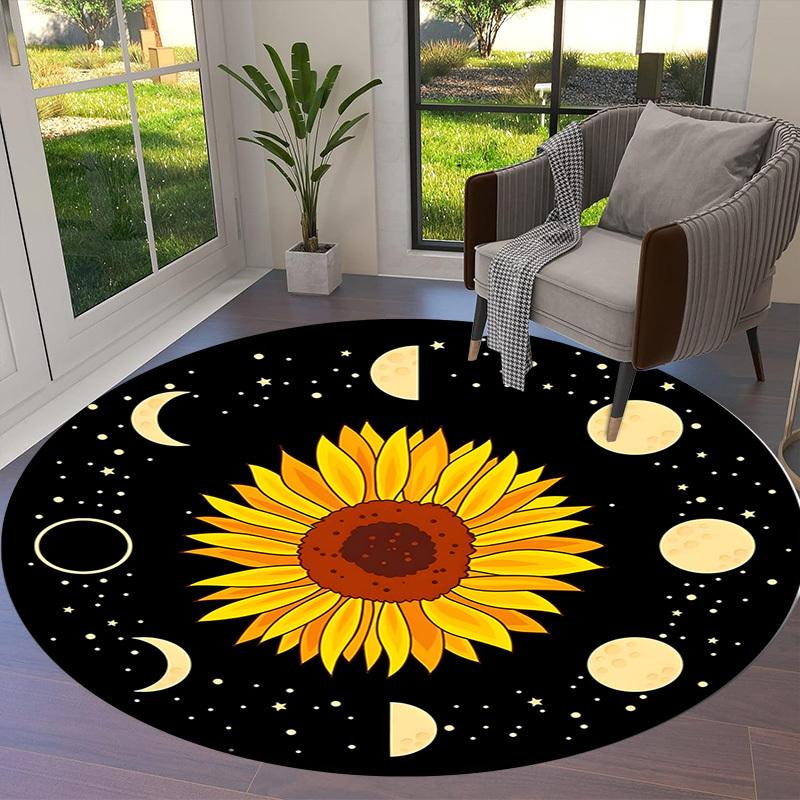 1pc Office Carpet Chair Mats Sunflower Moon Phases Night Sky Perfect for Decorating Office Chairs, Living Rooms, Or Bedrooms