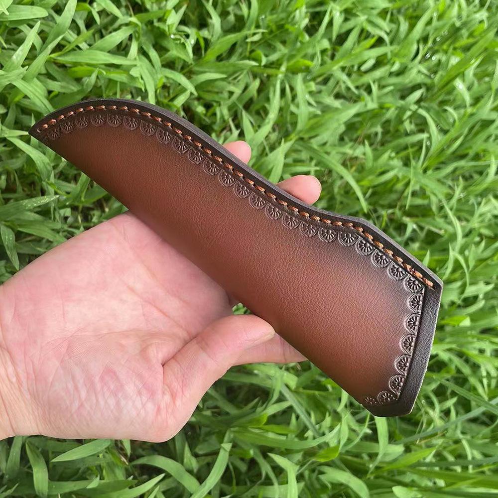 22cm Fixed Blade Knife Scabbard Embossed Cowhide Second Layer Leather Camping Knife Case Hunting Holsters with Belt Buckle