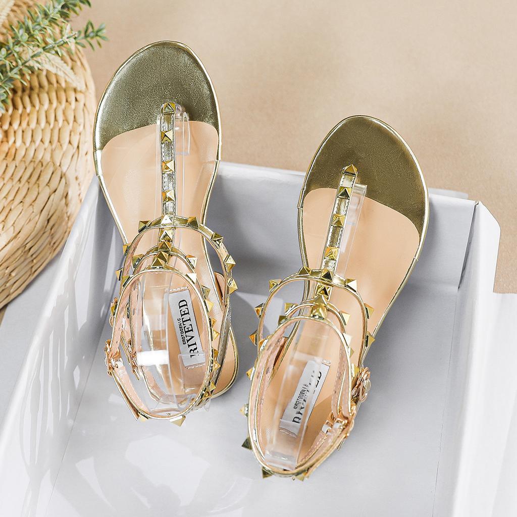Summer Outdoor Women's Flat Sandals British Style Ladies Casual Roman Flats Stylish Rivet
