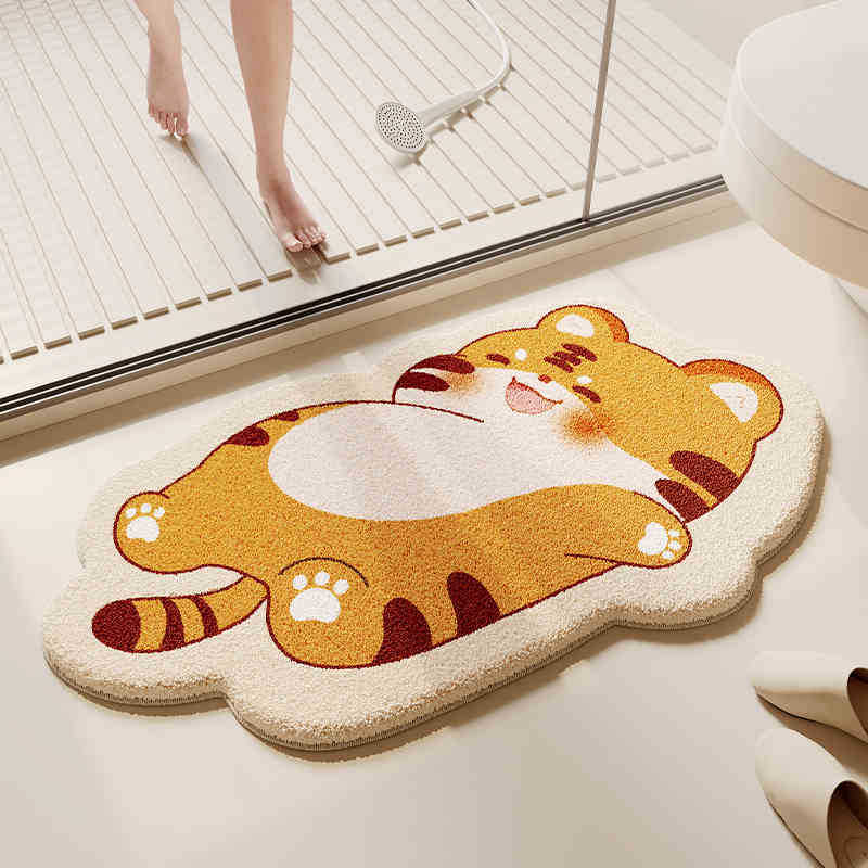 Cartoon Animal Bathroom Floor Mat, Shower Room, Non-Slip And Easy To Take Care Of, Imitation Cashmere Foot Mat, Household Dirt-Resistant And