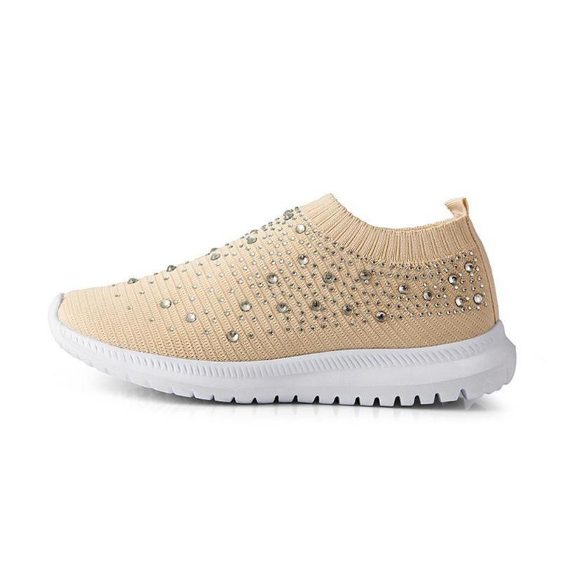 

Women Casual Shoes Fashion Breathable Walking Mesh Flat Shoes Crystal Sneakers Women Gym Vulcanized Shoes White Female Footwear 35