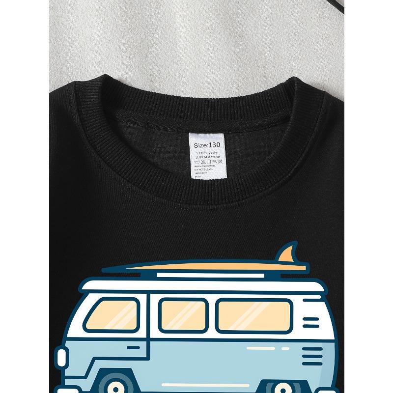 European sizes Van Surfboard Adventure Road Trip Girls' Crew Neck Fashion Sweatshirt, Autumn Winter Western Top, Long Sleeved Casual.