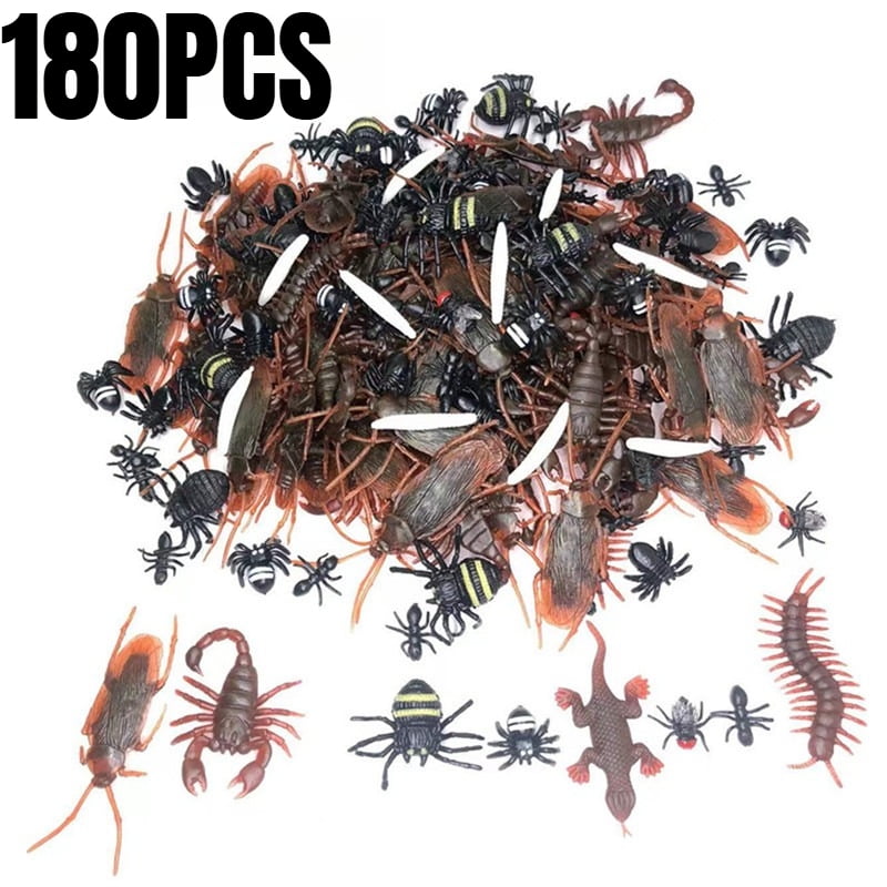 180 Pcs Realistic Bugs Plastic Trick Joke Toys Cockroaches Spiders Centipedes Scorpions for Halloween Party Fool's Day Decoration