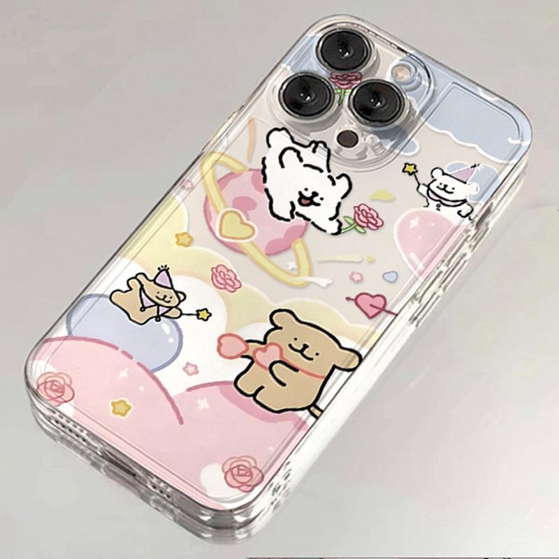 Handyhülle Für Liebhaber Paare Passend für iPhone 11 12 13 14 15 16 Pro Max XR X XS Mini 8 7 Plus SE 2020 Klare Hülle Niedlicher Cartoon-Hund