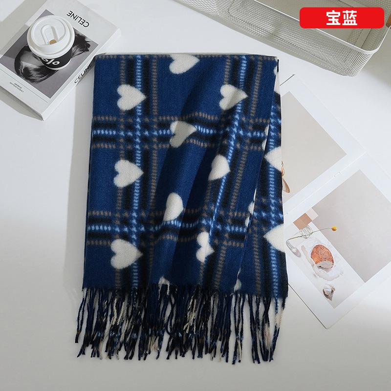 Double Side Heart-Shaped Checkered Scarf Female Winter Korean Fashion Versatile Shawl Thickened Outer Scarf Warm Neck Protection