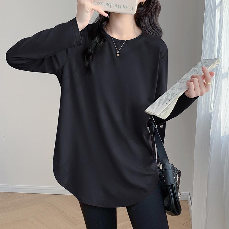 

Весенняя новая кожаная розовая свободная рубашка средней длины для женщин с модным закругленным верхом с длинными рукавами XL