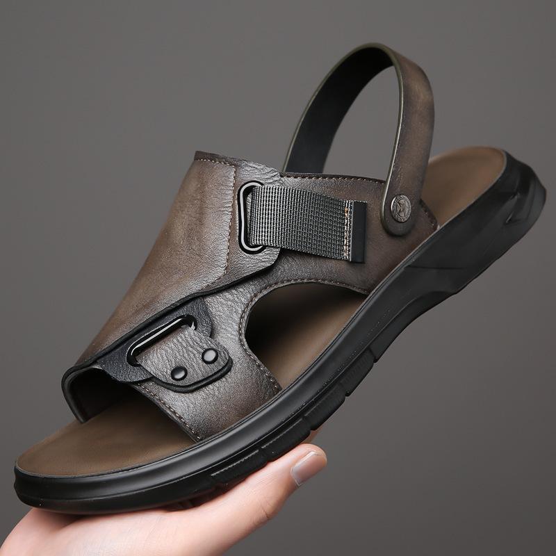 Spring and summer new wear drag two wear sandals breathable casual soft leather soft sole wear beach shoes 38 серый