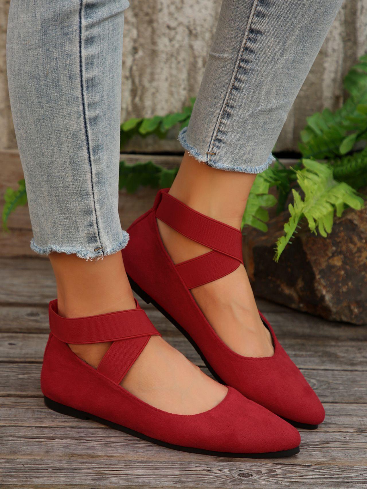 

Модная женская обувь больших размеров 2025 Весна Остроносые На шнуровке Повседневная обувь Винтажная Удобная Мягкая подошва Слипоны Балетки 43 красный