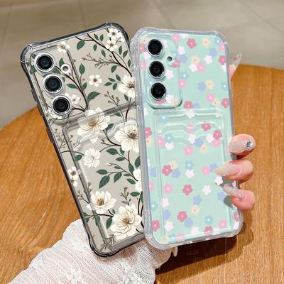 Vintage Magnolia Floral Case For Samsung S26 S25 S24 Ultra S23 S22 S21 FE A54 A15 A35 A55 A16 A26 A36 A56 A17 A37 A57 5G Clear Card Slot Back Cover
