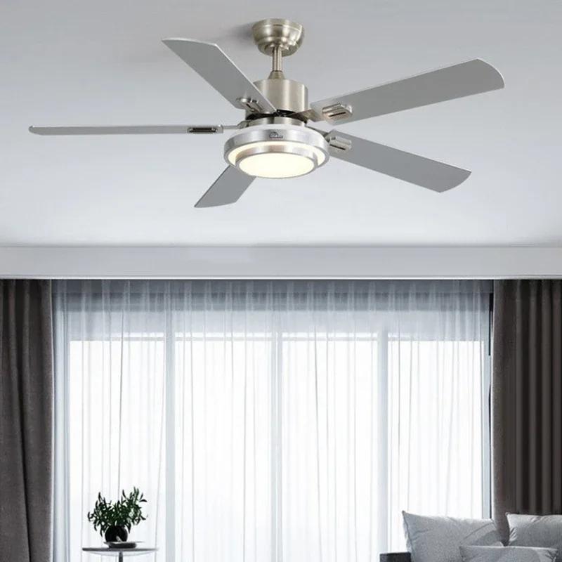 Modern Stainless Steel Ceiling Fan Lights with Lights Restaurant Fan Lights, Remote Dimming, Energy-saving Silent Pendant Lights