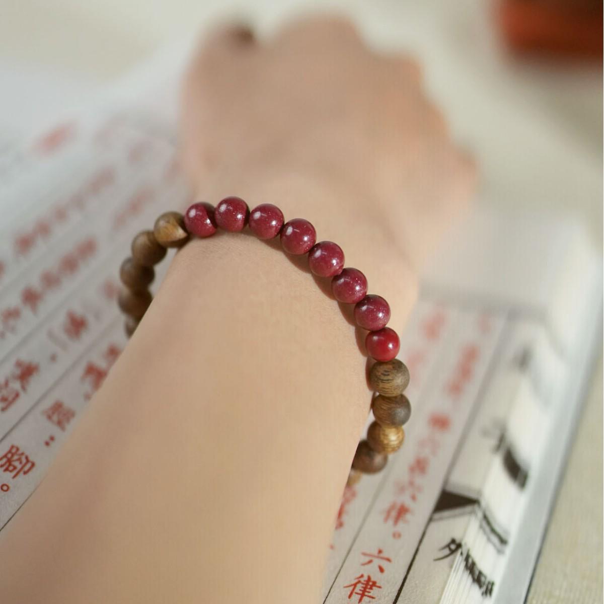 Original Red Candle Green Sandalwood Cinnabar Bracelet - Simple, Versatile, Unisex Cultural Accessory
