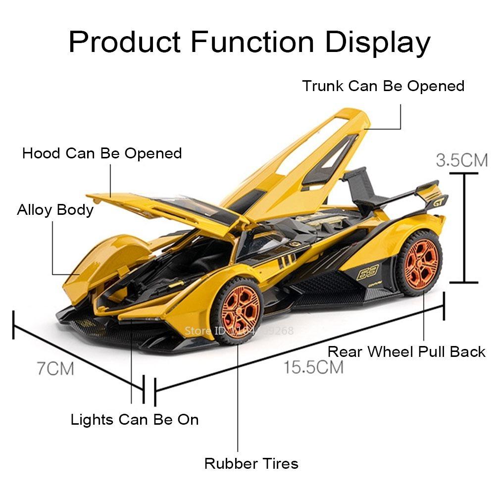 Scale 1:32 SVJ63 V12GT Toy Sports Car Model Alloy Diecast Sound Light Doors Opened Cars Models Children's Interactive Toys