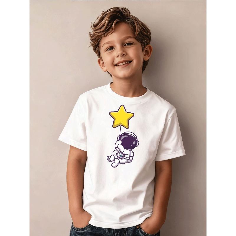 Boys Crew Neck Short Sleeve T-Shirt with Astronaut  Star Print 110