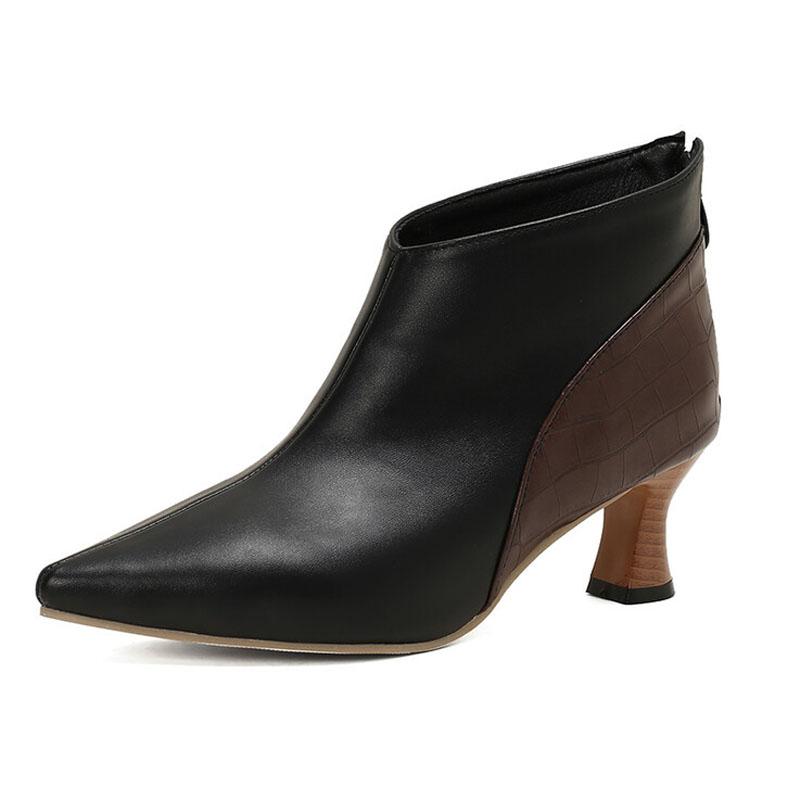 Women Pumps Fashion Leather Shoes Back Zipper Spring Autumn Short Ankle Boots Lady Patchwork Design Pointed Toe Booties WSH5043